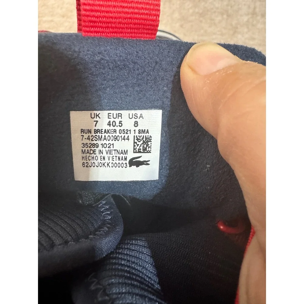 Lacoste Run Breaker Mid Sneakers Mens 8 Navy Red Suede Leather High Top